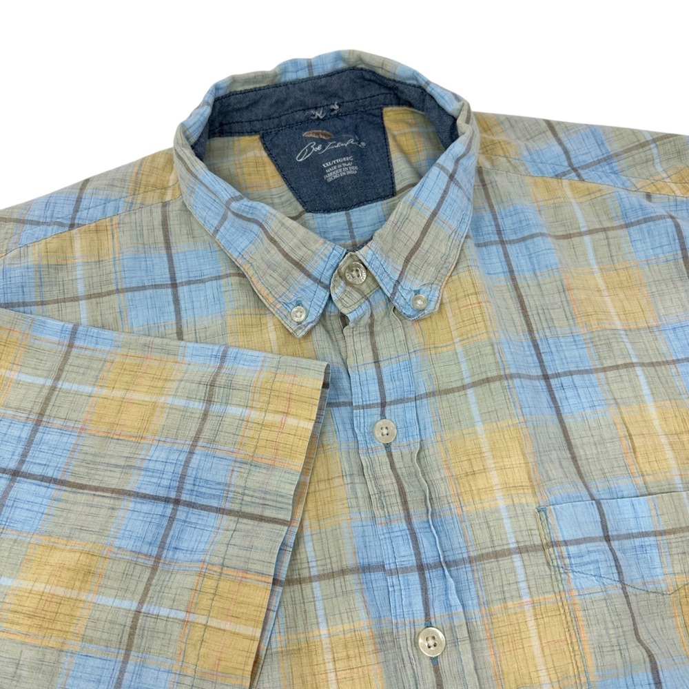 BOB TIMBERLAKE Shirt Mens Blue Yellow Plaid Button Down Casual Cotton Pocket XXL